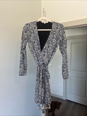 LOFT Black and White Floral Wrap Dress